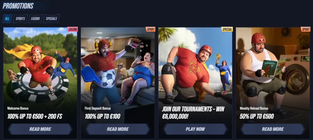 Strona promocyjna Vegas Hero z bonusami powitalnymi i turniejami slotowymi